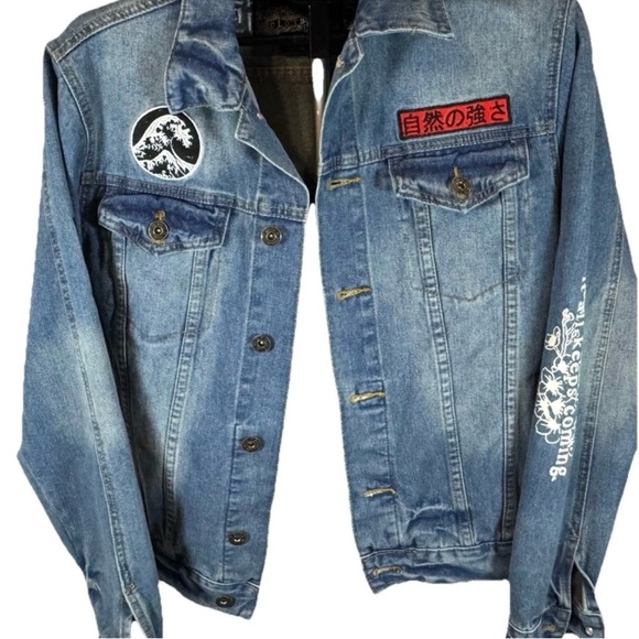 Brooklyn Cloth Jackets & Blazers - Brooklyn Cloth Light Blue Denim Jacket with Graphic Patches
